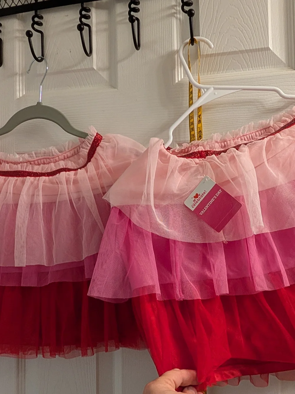 Two Large Kids Tiered Tulle Mini Skirt/Tutu - Pink & Red